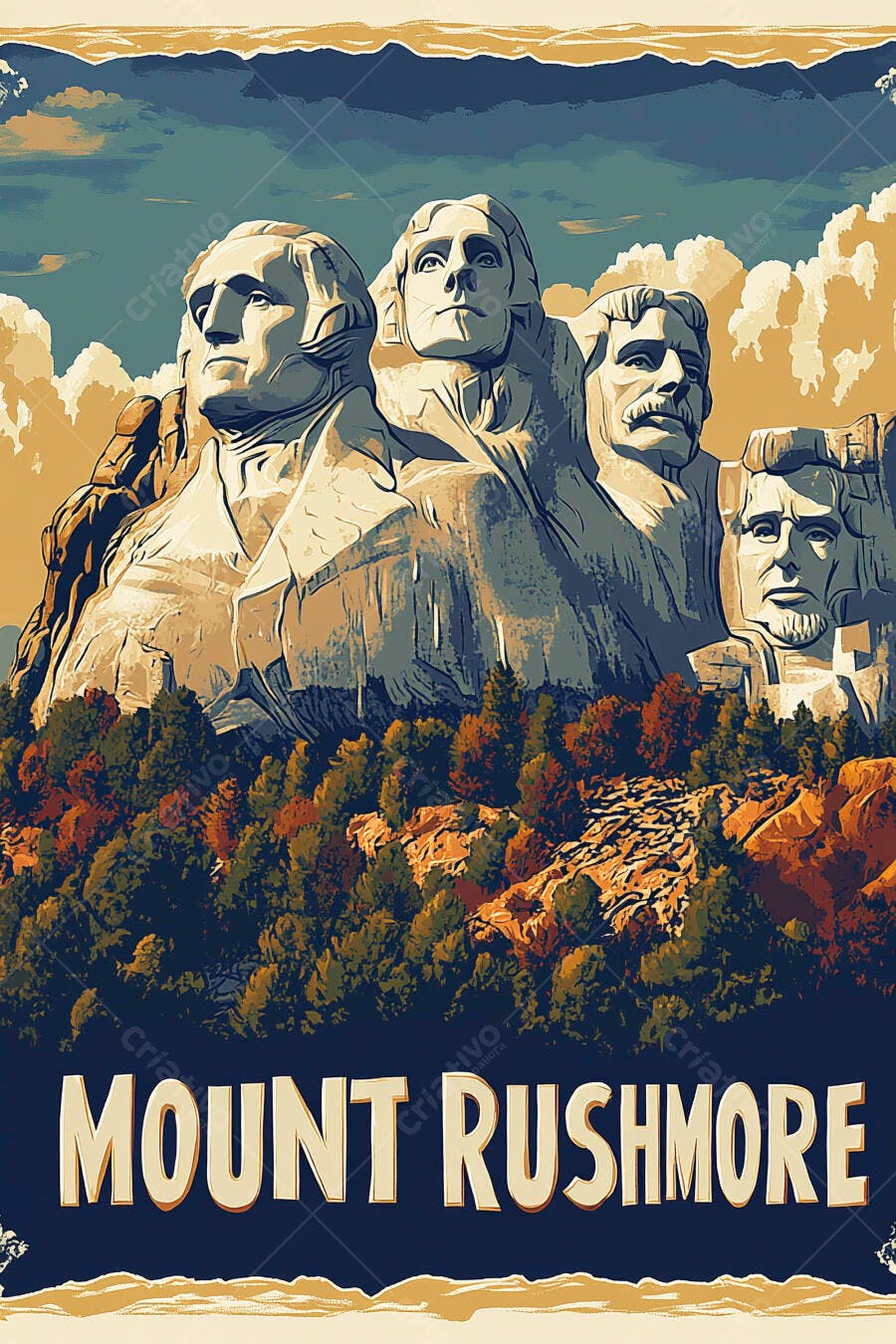 Monte Rushmore quatro presidentes esculpidos na rocha ilustração pôster vintage
