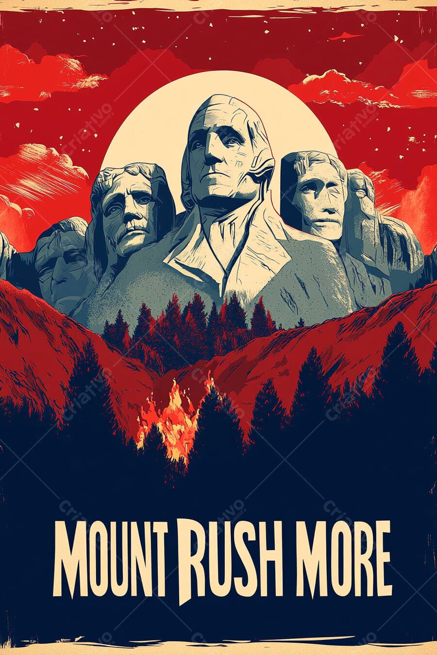 Monte Rushmore arte gráfica vermelha azul presidentes históricos EUA