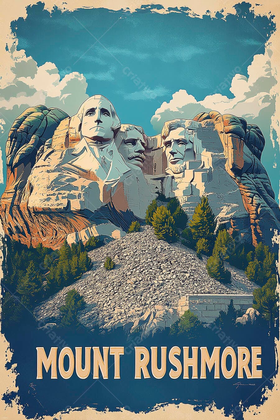 Mount Rushmore monumento histórico em ilustração estilo poster vintage