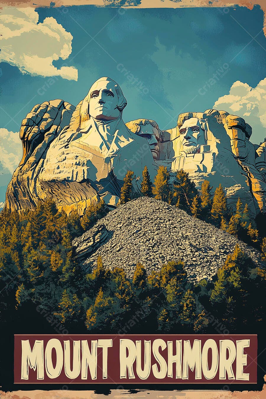 Mount Rushmore monumento presidencial Dakota do Sul arte vintage