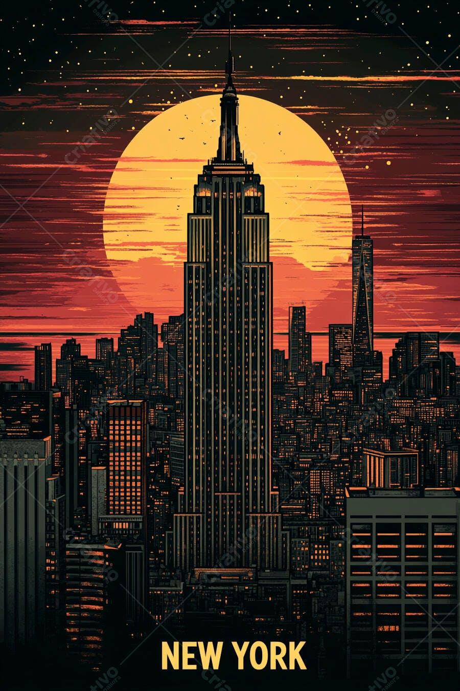 Empire State Building Nova York pôr do sol urbano vibrante