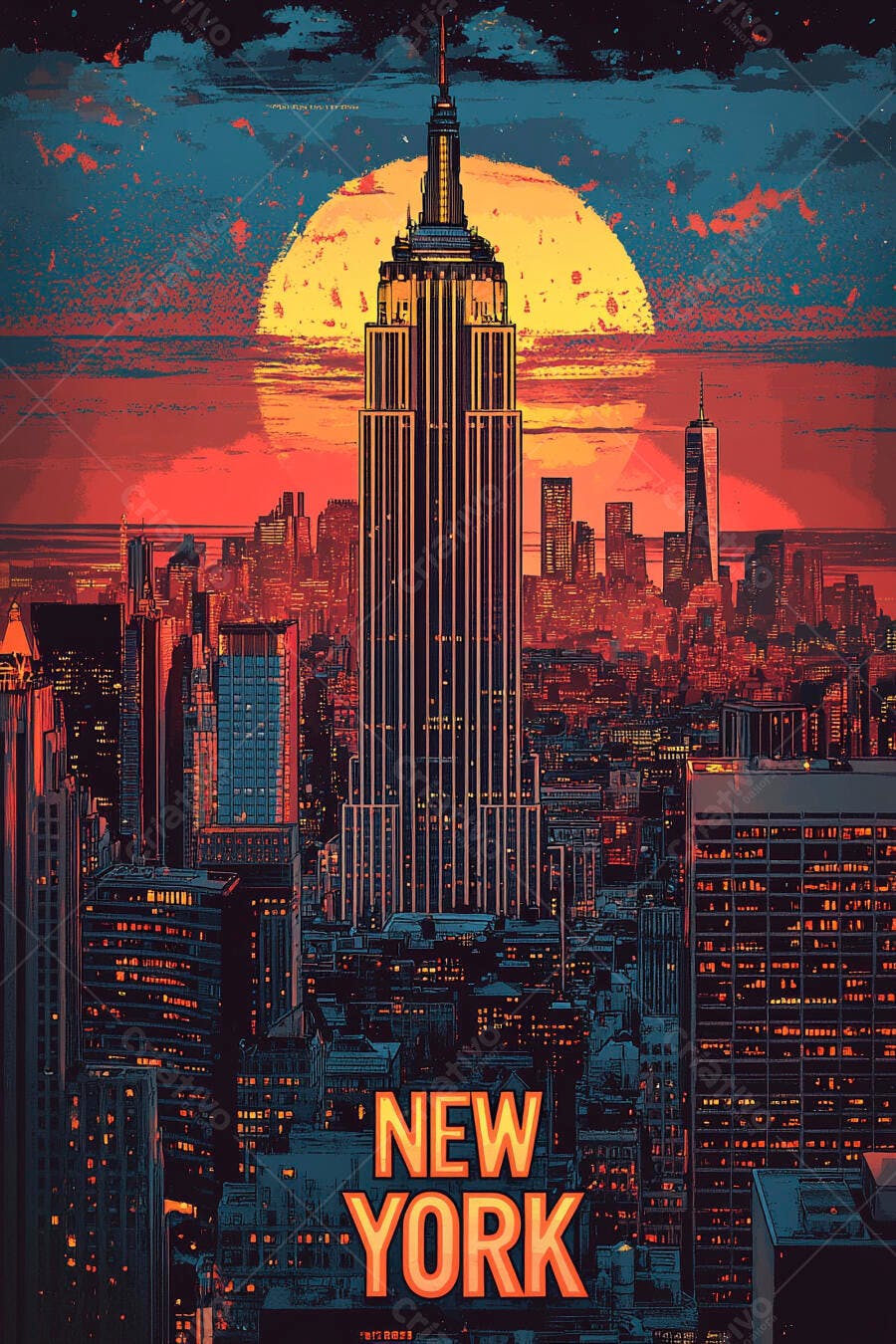 Empire State Building no pôr do sol em Nova York estilo retrô