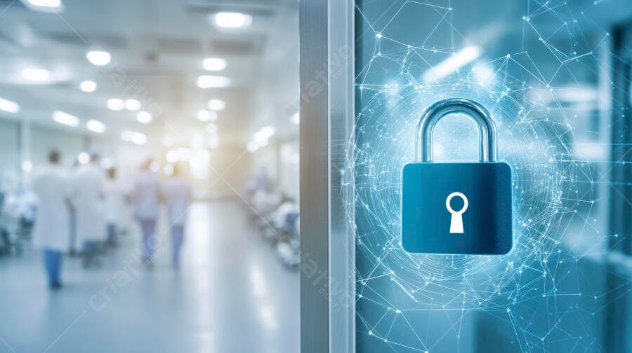 Cadeado digital segurança de dados em ambiente hospitalar com profissionais médicos