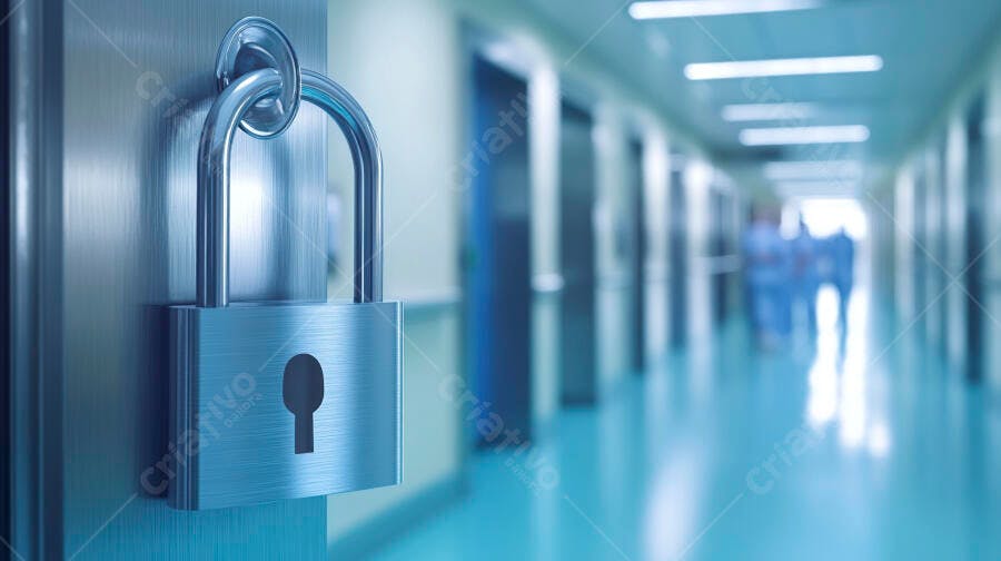 Cadeado em porta de hospital proteção e segurança de dados médicos