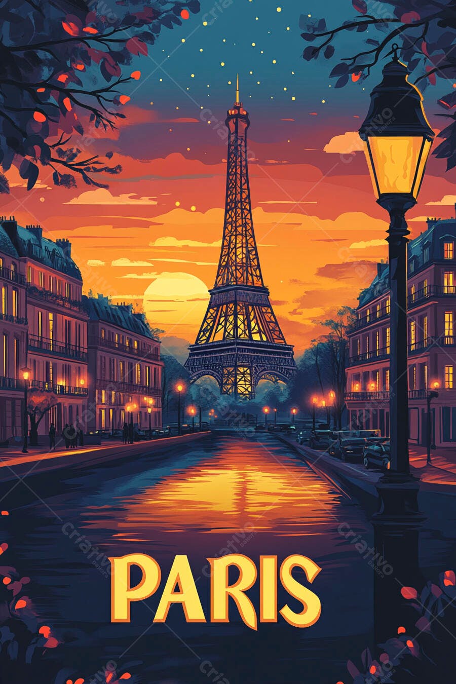 Torre Eiffel em Paris ao pôr do sol ilustração urbana
