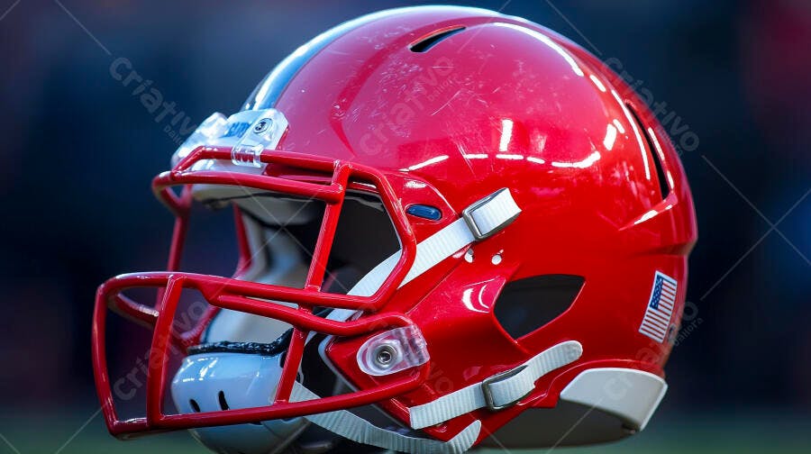 Capacete de futebol americano vermelho com bandeira EUA em campo