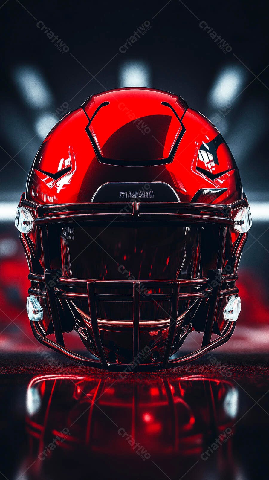 Capacete de futebol americano vermelho em estúdio escuro