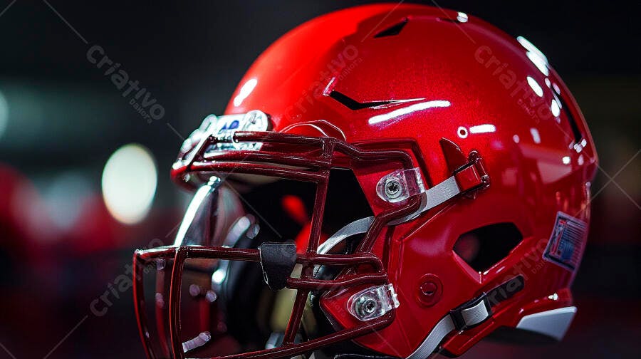 Capacete de futebol americano vermelho vibrante equipamento de proteção esportiva