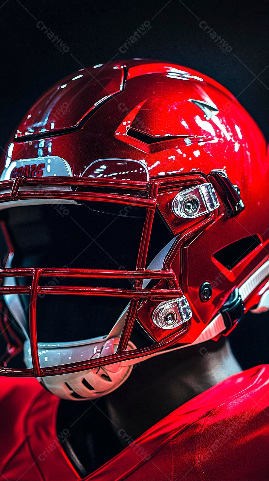 Capacete de futebol americano vermelho vibrante close-up equipamento de jogador