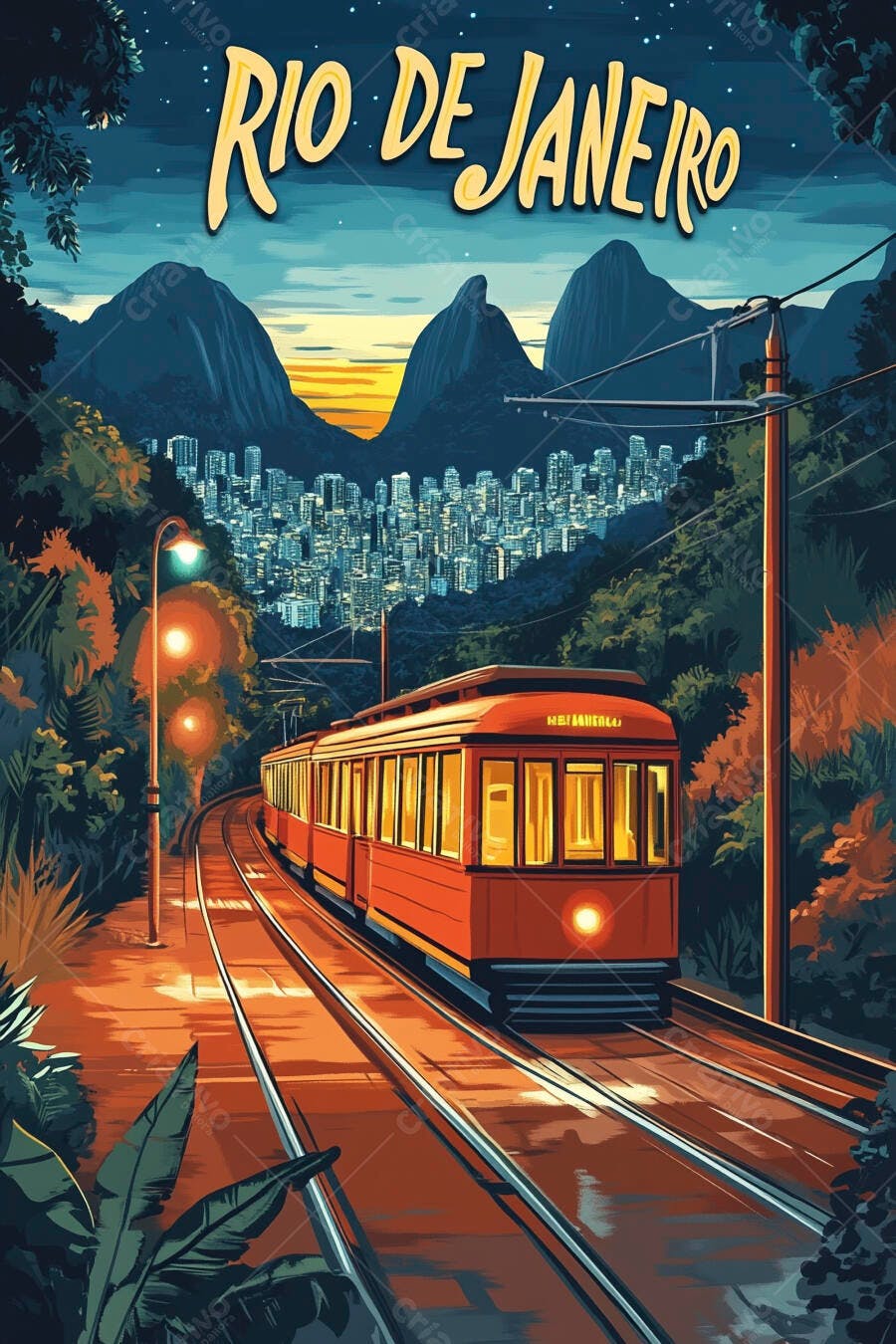 Bonde vermelho em Santa Teresa Rio de Janeiro paisagem urbana e montanhas ao entardecer