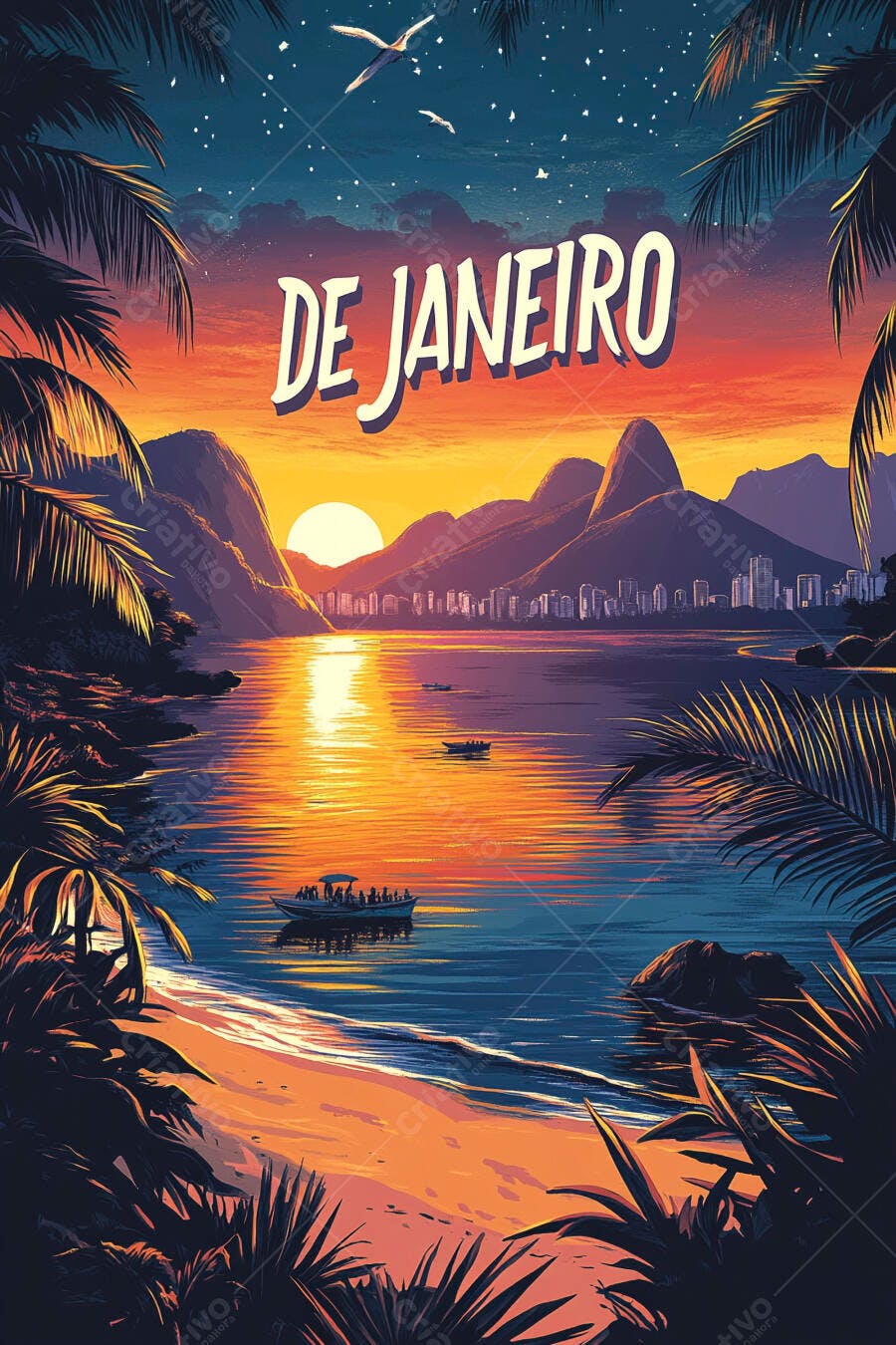 Rio de Janeiro pôr do sol tropical com montanhas, praia e barcos na baía