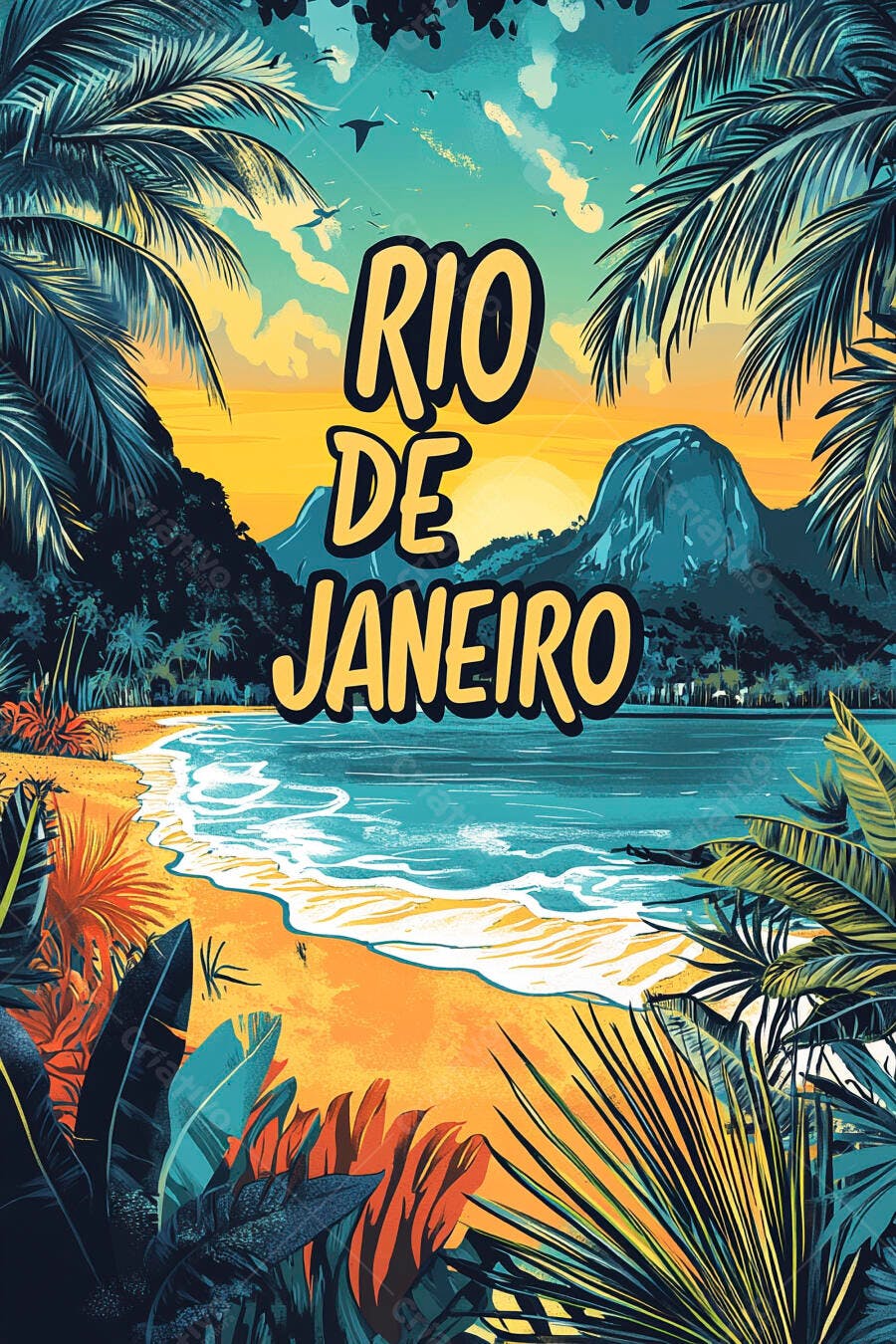 Rio de Janeiro paisagem tropical com Pão de Açúcar praia e pôr do sol colorido