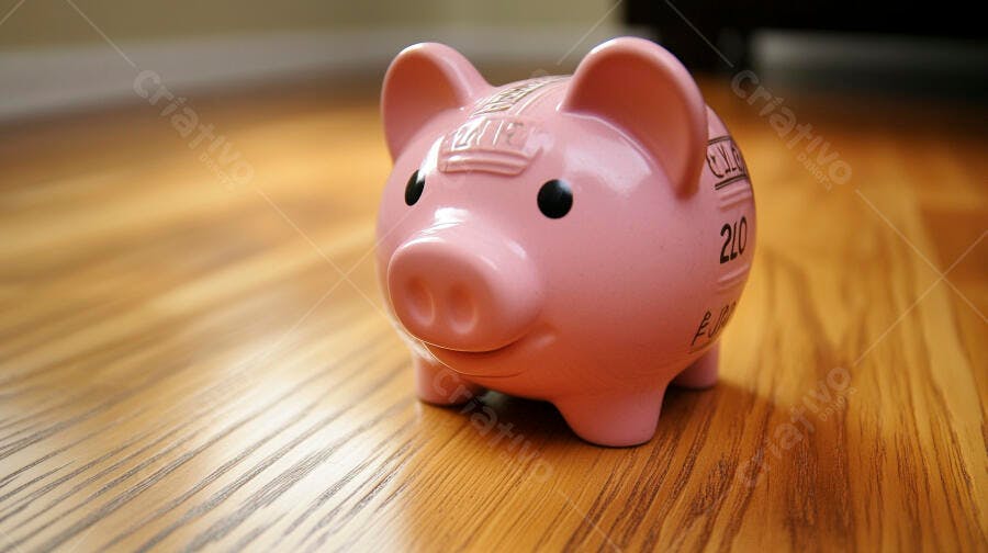 Cofre porquinho rosa sobre piso de madeira simbolo de economia e poupança