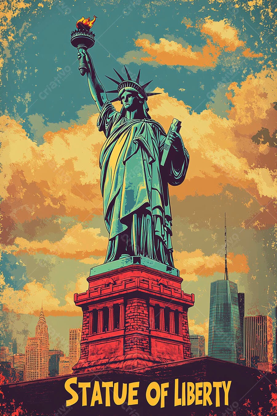Estátua da Liberdade em Nova York ilustração estilo pôster vintage
