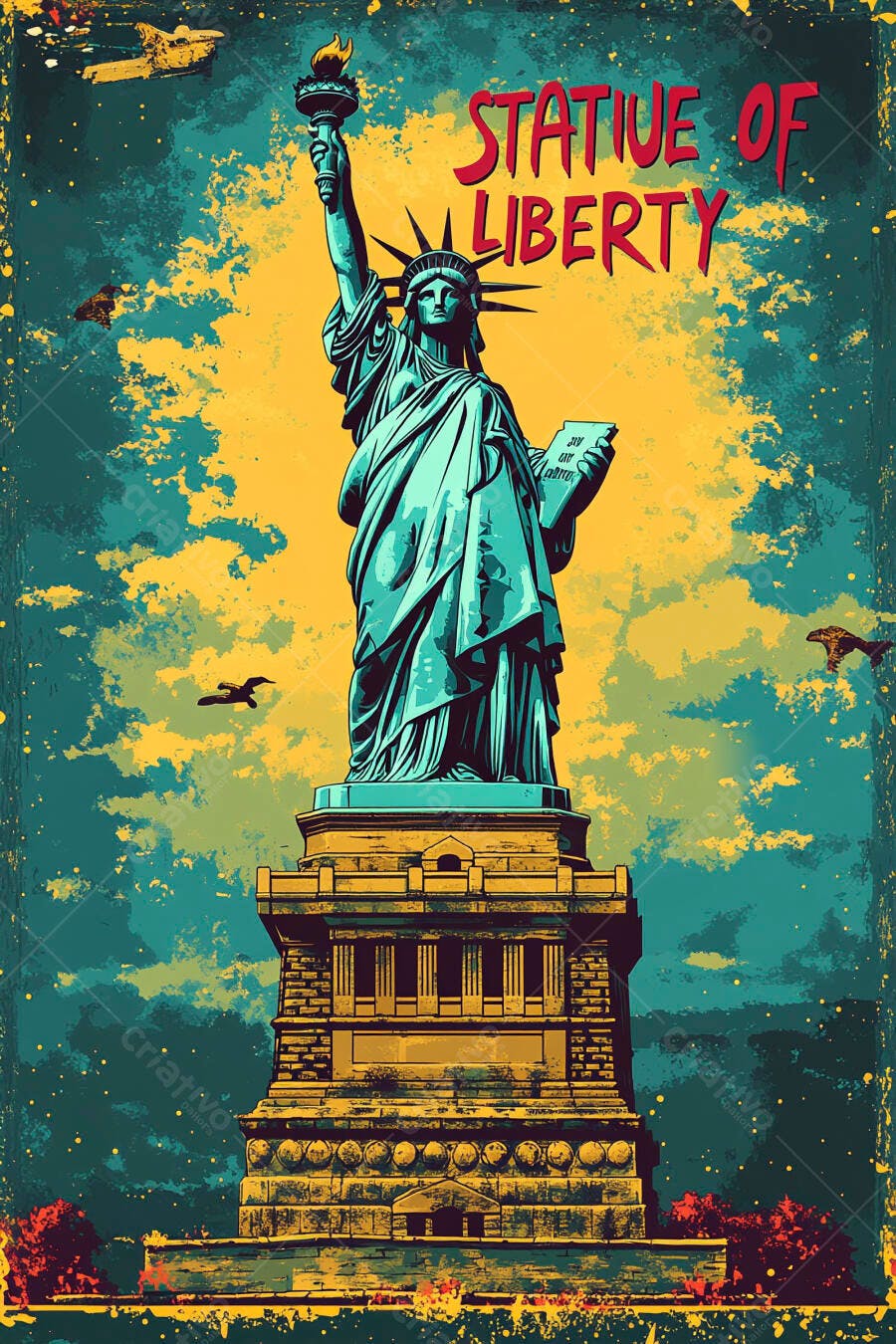 Estátua da Liberdade ilustração em estilo grunge com cores vibrantes