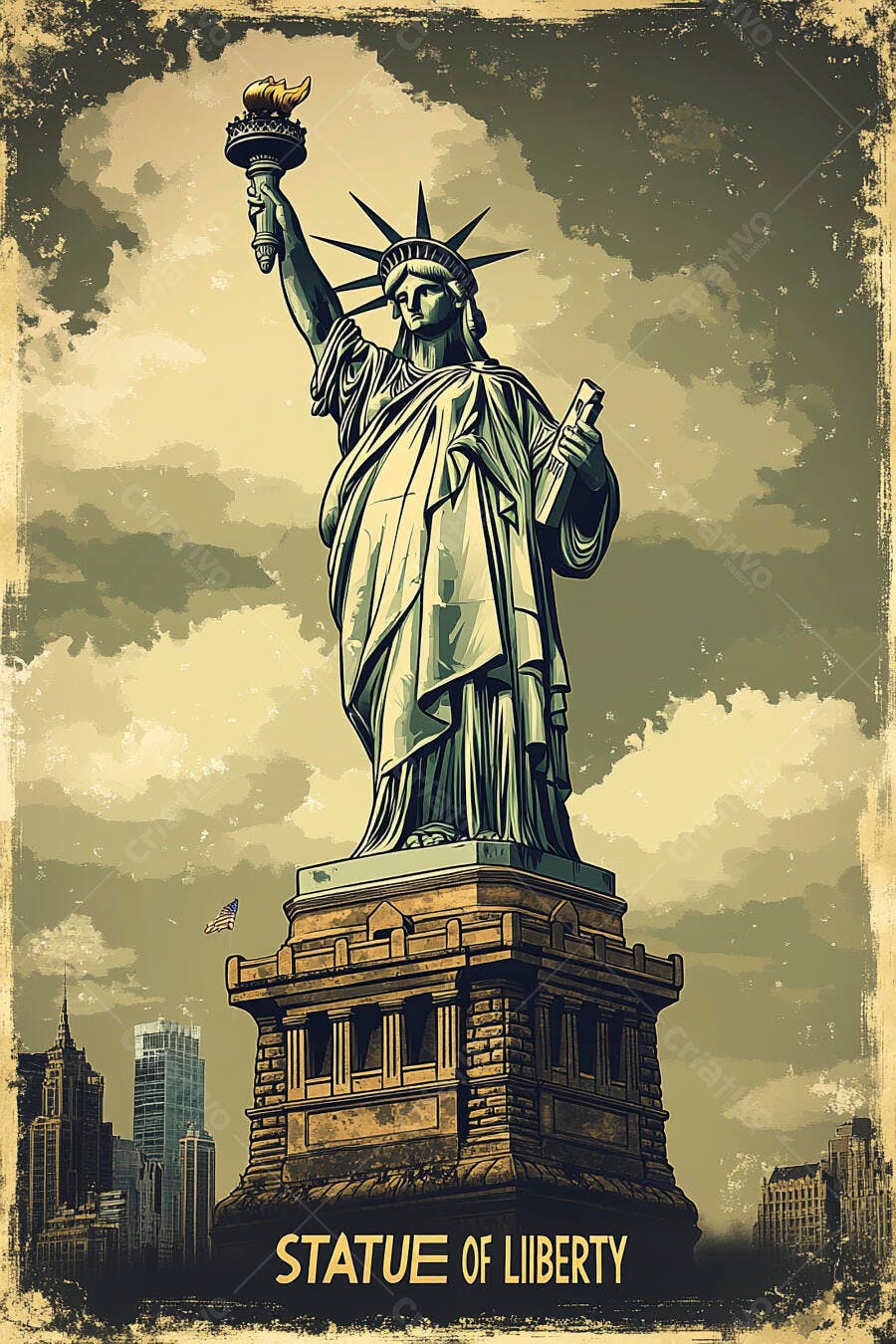 Estátua da Liberdade estilo vintage paisagem urbana Nova York