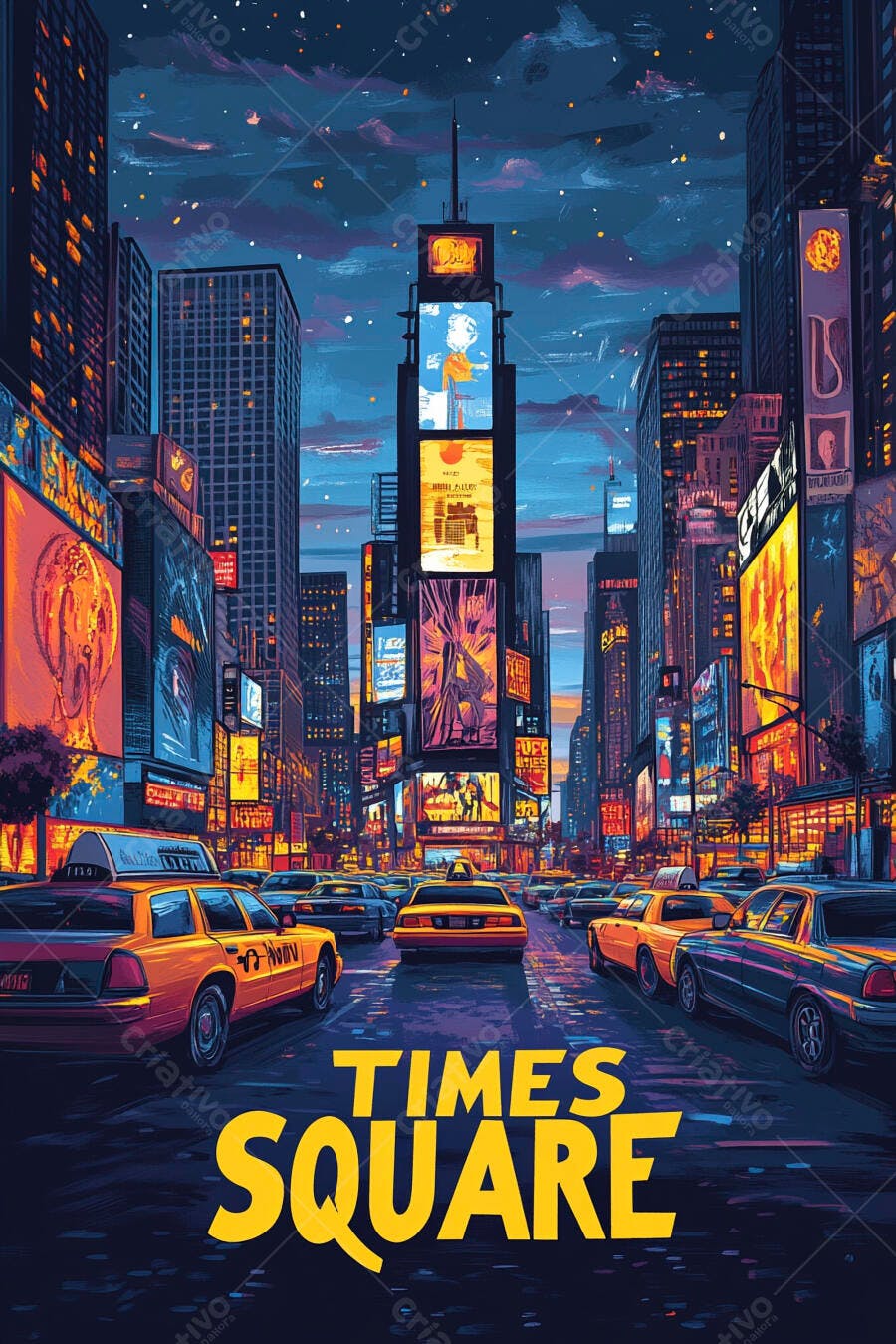 Times Square Nova York noite carros e letreiros luminosos vibrantes