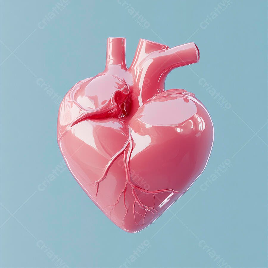 Coração humano realista rosa brilhante ilustração 3D digital