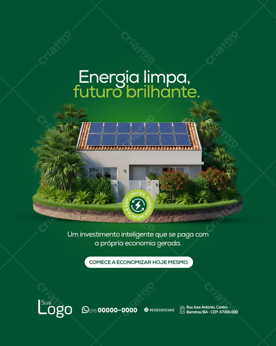 Flyer Energia Limpa Futuro Brilhante PSD Editável