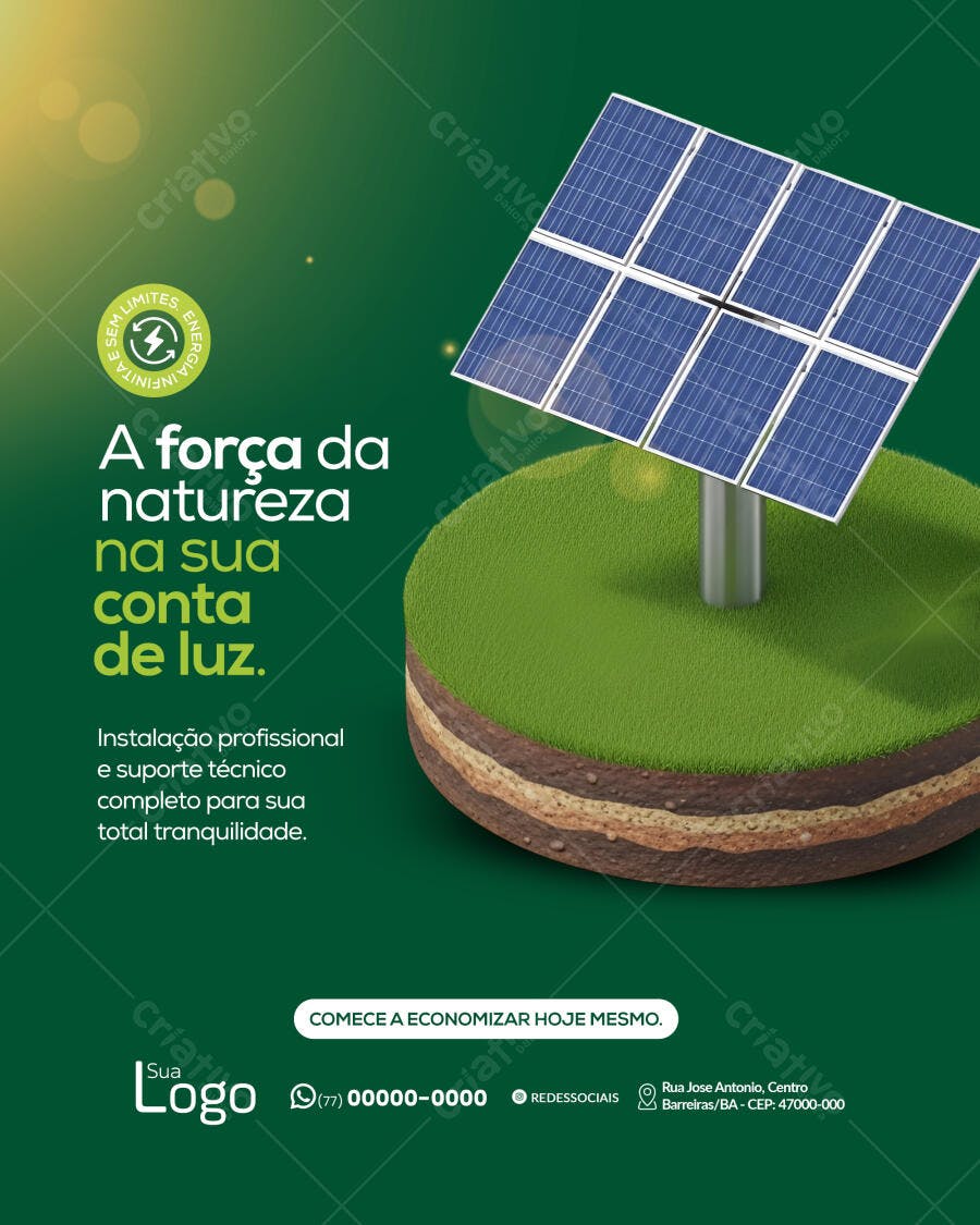 Post Redes Sociais para Empresa de Energia Solar e Economia PSD Editável