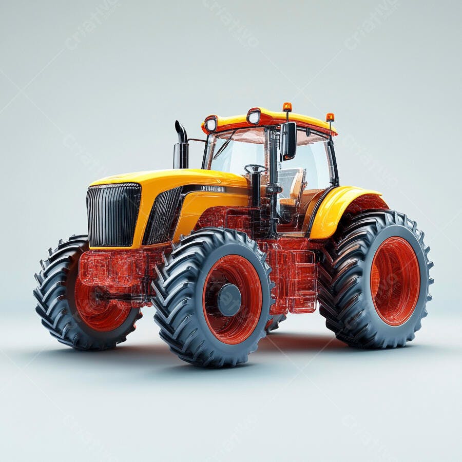 Trator agrícola amarelo e vermelho design moderno em estúdio