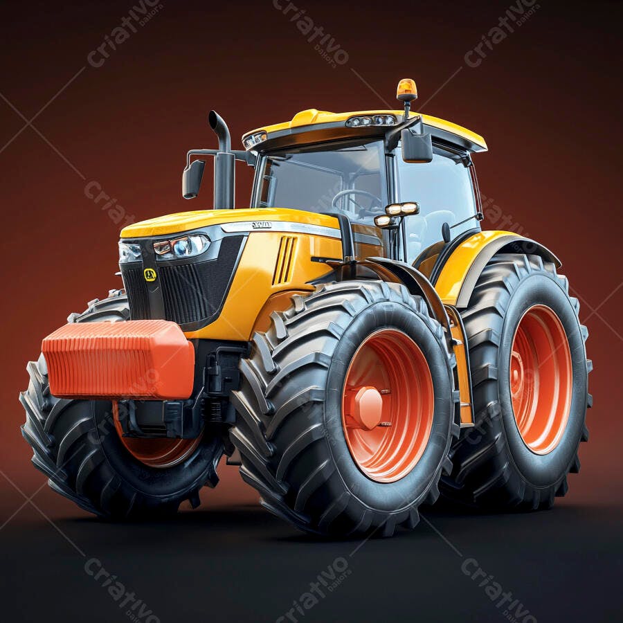 Trator agrícola amarelo laranja moderno isolado em estúdio