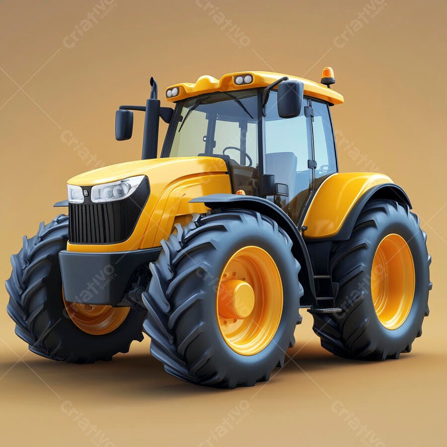 Trator agrícola amarelo e preto em estúdio