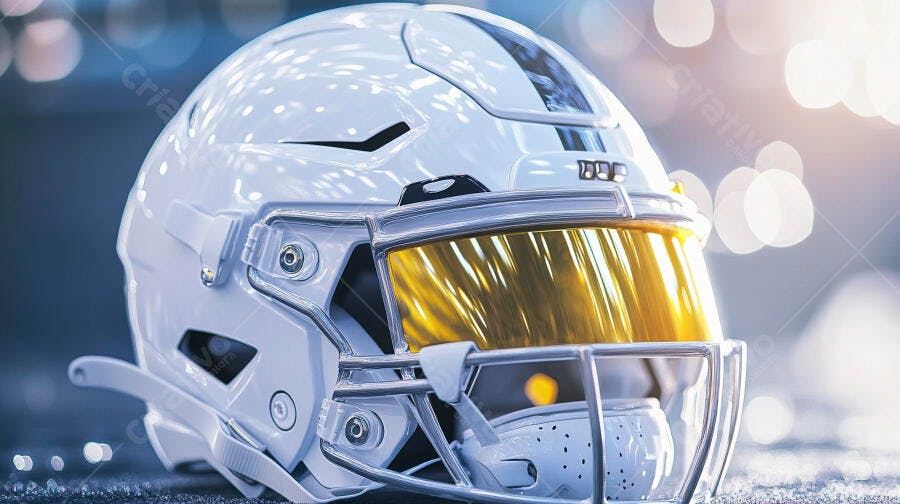 Capacete de futebol americano branco com visor dourado em destaque