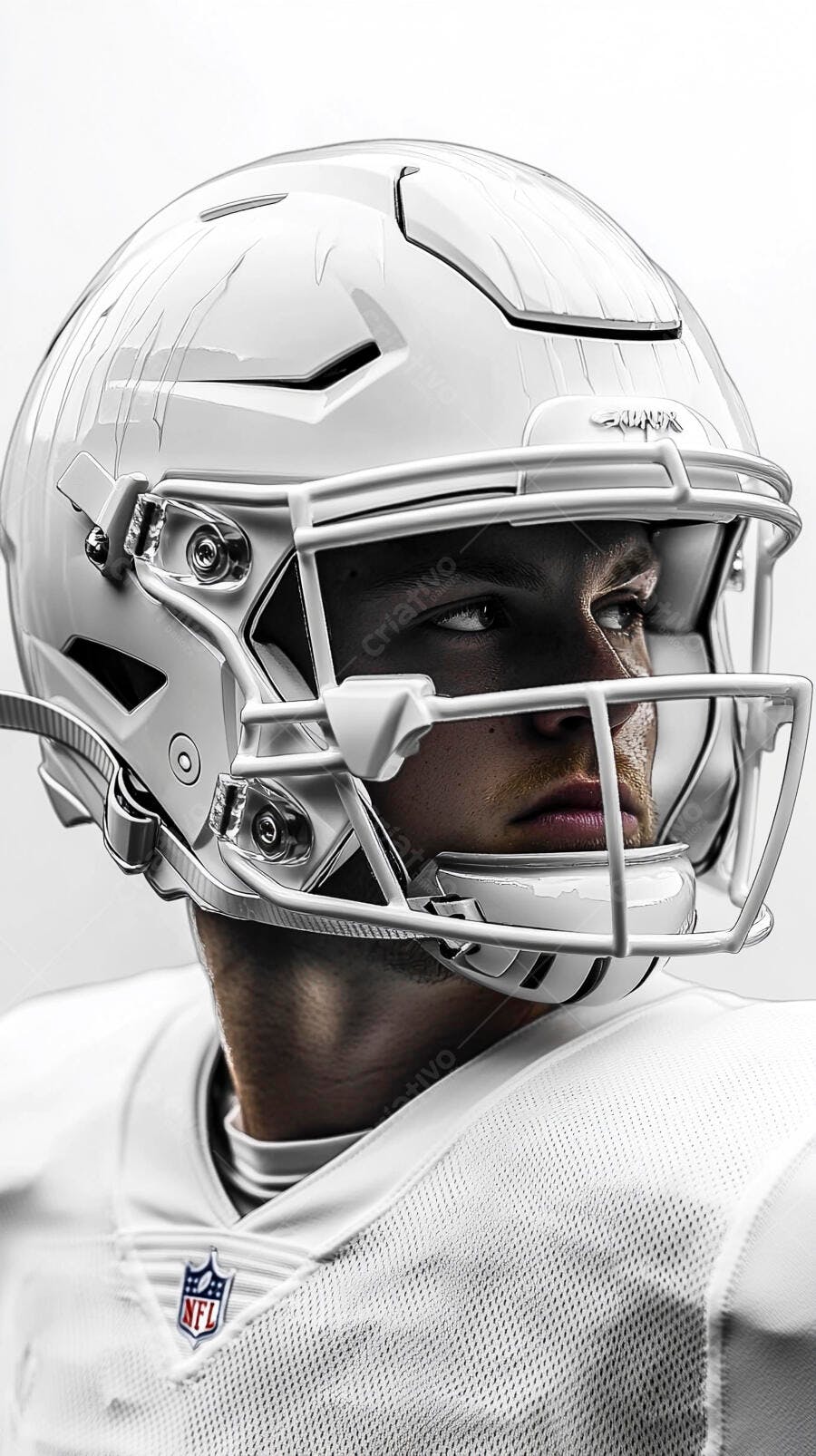 Jogador de futebol americano branco com capacete e camisa branca NFL