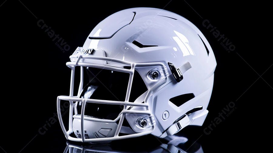 Capacete de futebol americano branco brilhante em fundo escuro de estúdio