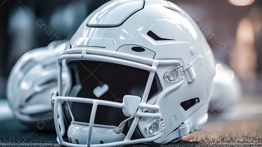 Capacete branco de futebol americano em campo esportivo