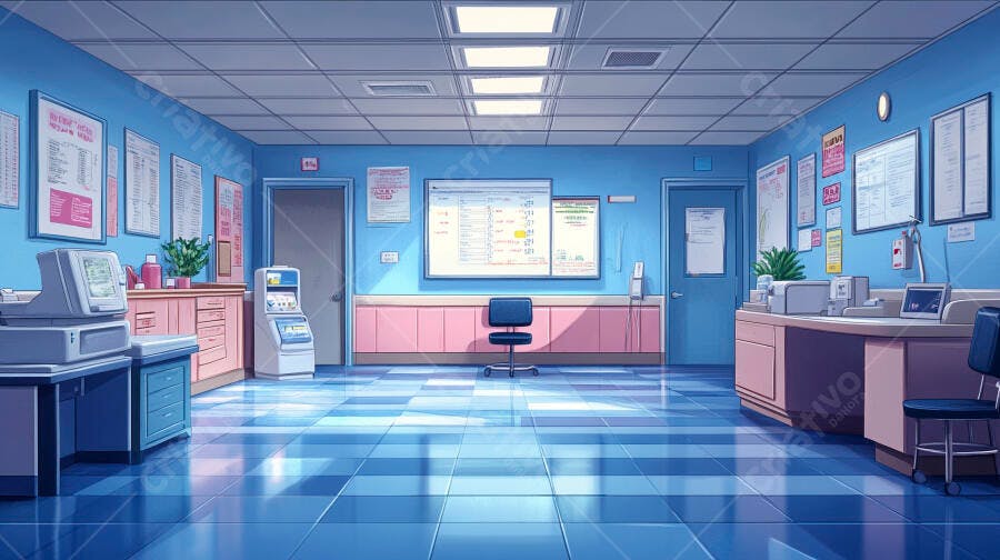 Ambiente de recepção vazio em clínica ou hospital com cores pastel