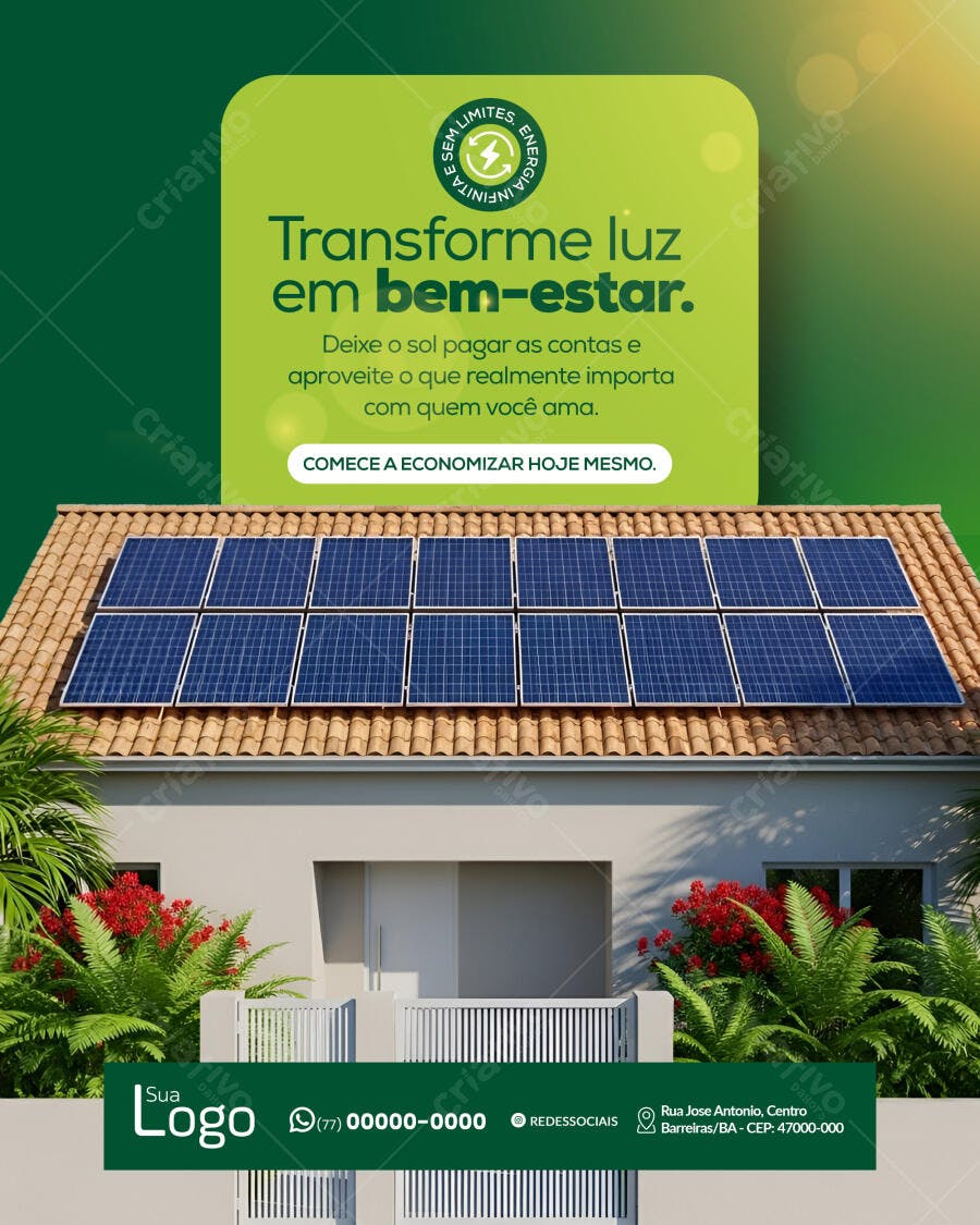 Flyer Energia Solar Residencial Bem-Estar SEM LIMITES PSD Editável