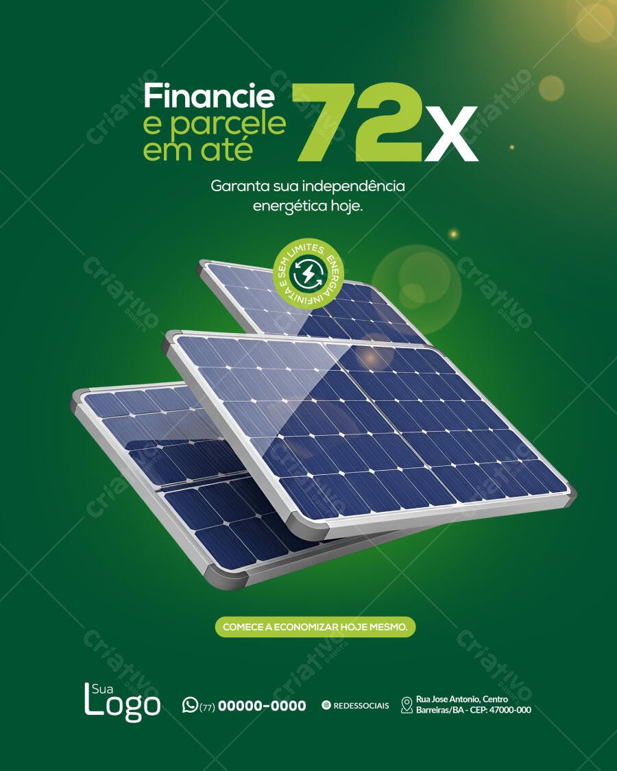 Flyer Digital para Energia Solar Financiamento 72x PSD Editável