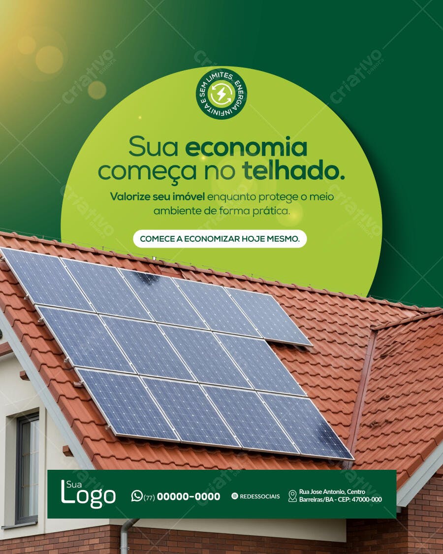 Post Social Energia Solar Sua Economia no Telhado PSD Editável