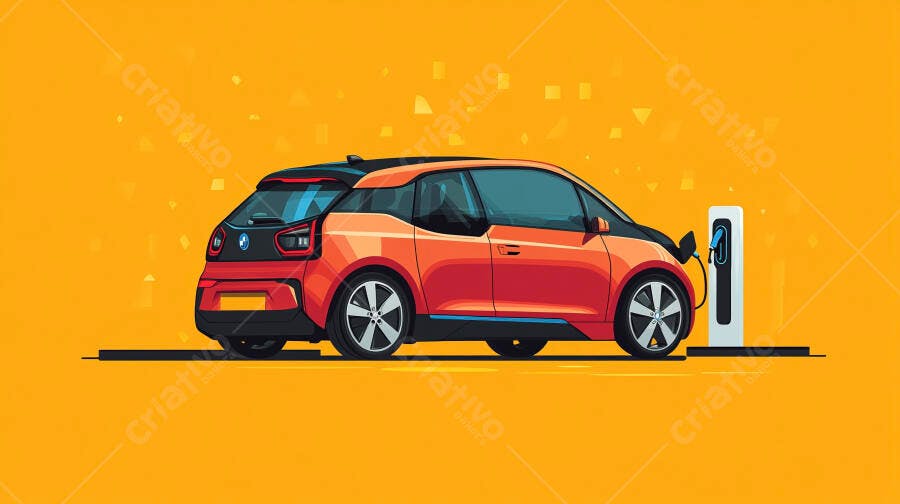 Carro elétrico vermelho carregando em estação moderna ilustração digital