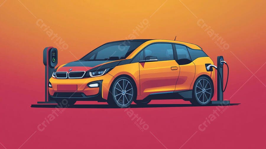 Carro elétrico laranja carregando em estação moderna ilustração