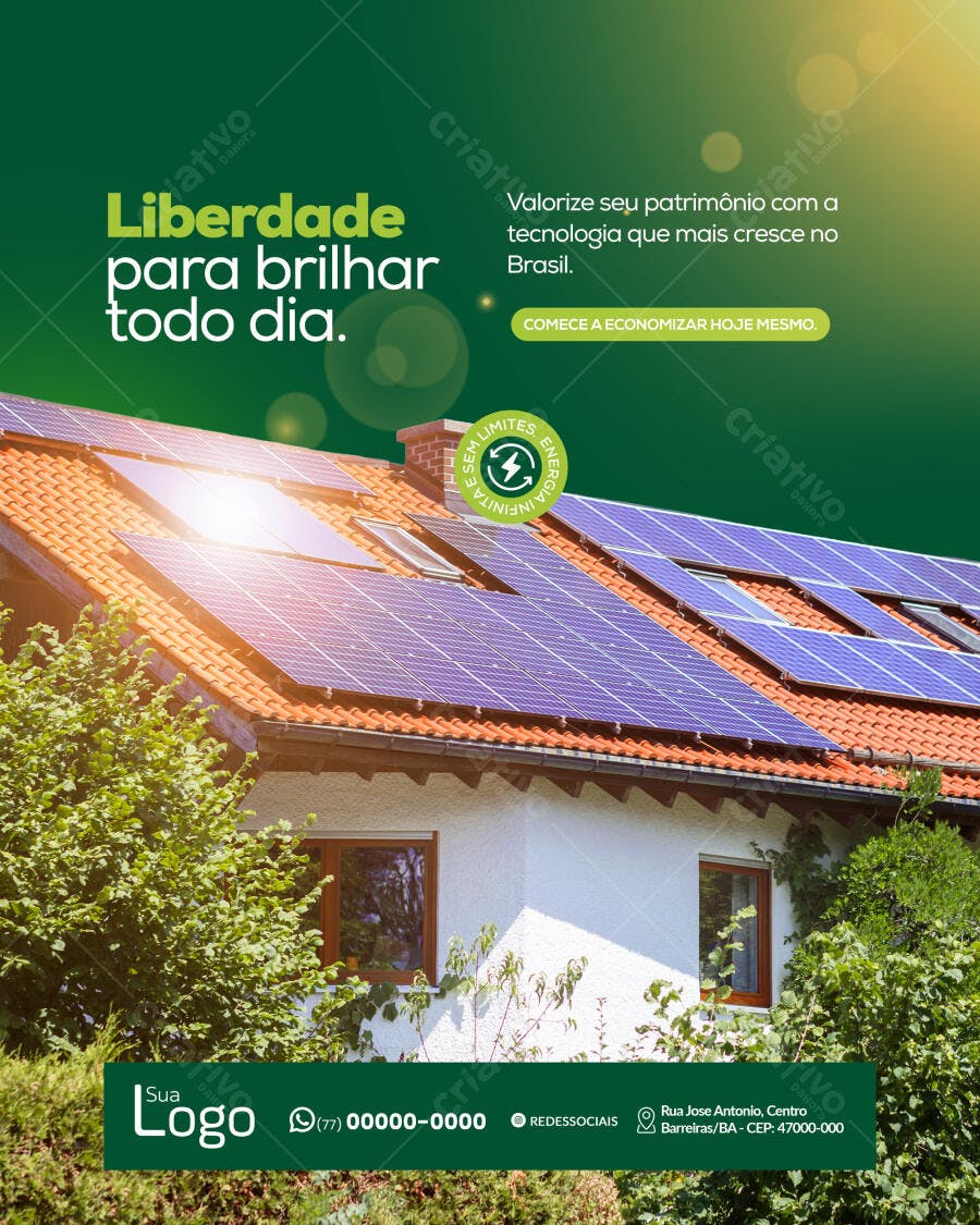 Post Redes Sociais para Energia Solar Liberdade para Brilhar PSD Editável