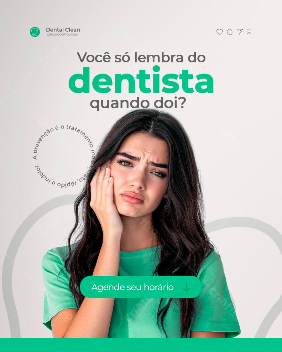 Post Redes Sociais Clínica Odontológica Mulher Dor de Dente PSD Editável