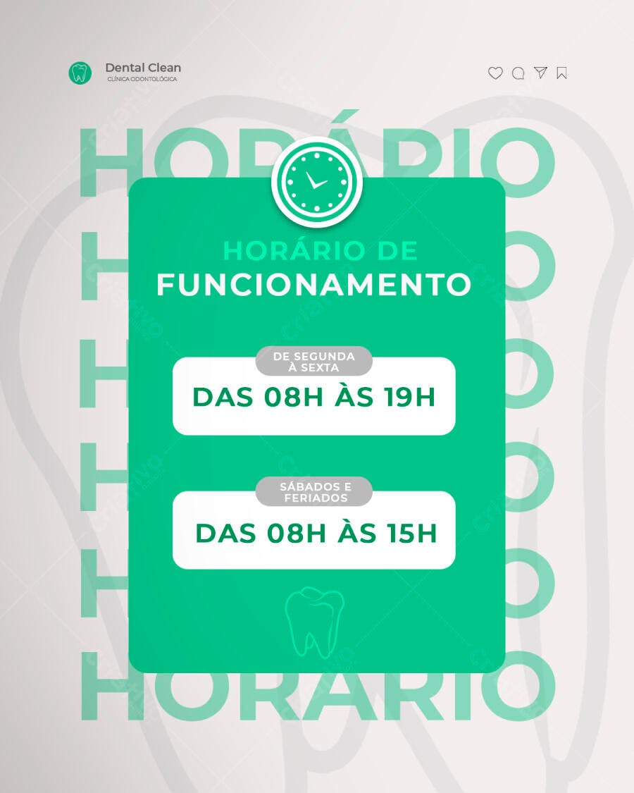 Flyer Horário de Funcionamento Dental Clean Odontologia PSD Editável