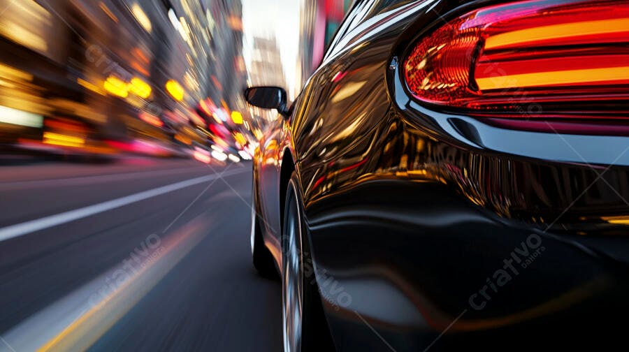 Carro preto elegante em movimento rápido na rua da cidade à noite