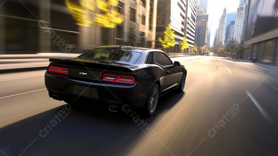 Carro esportivo preto em alta velocidade na rua da cidade