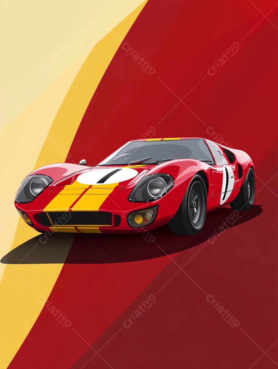 Carro de corrida clássico vermelho e amarelo design vintage esportivo