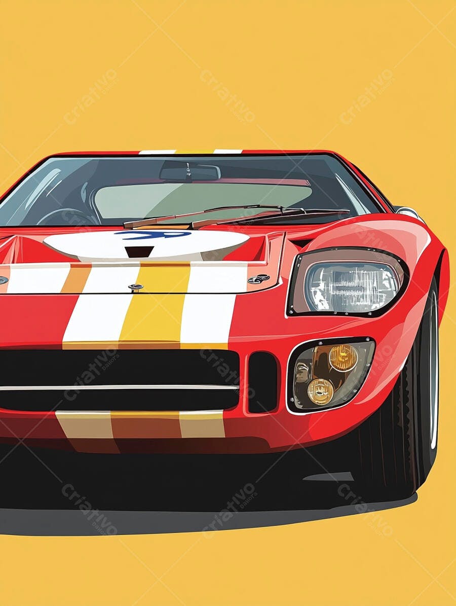 Carro esportivo clássico Ford GT40 vermelho ilustração digital