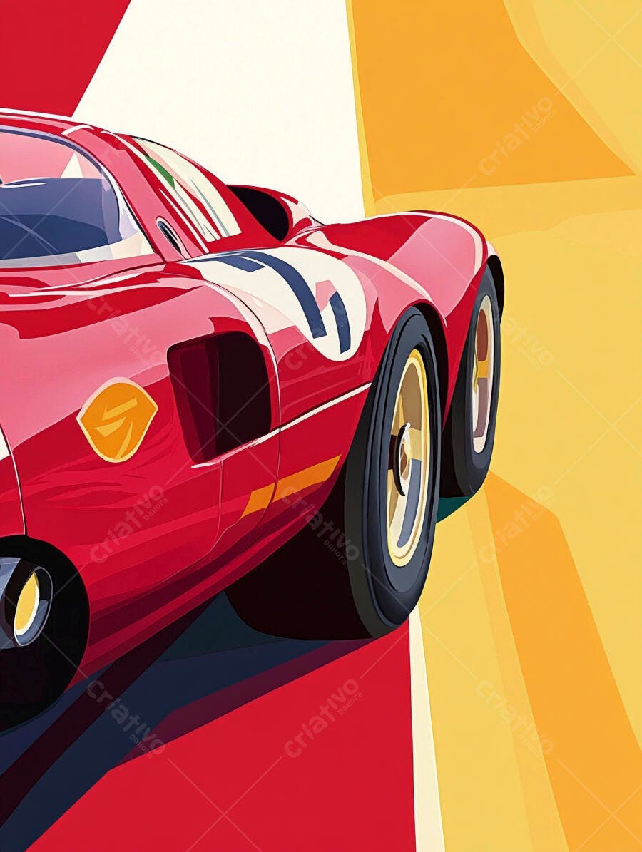 Carro de corrida vermelho clássico em fundo abstrato amarelo e branco