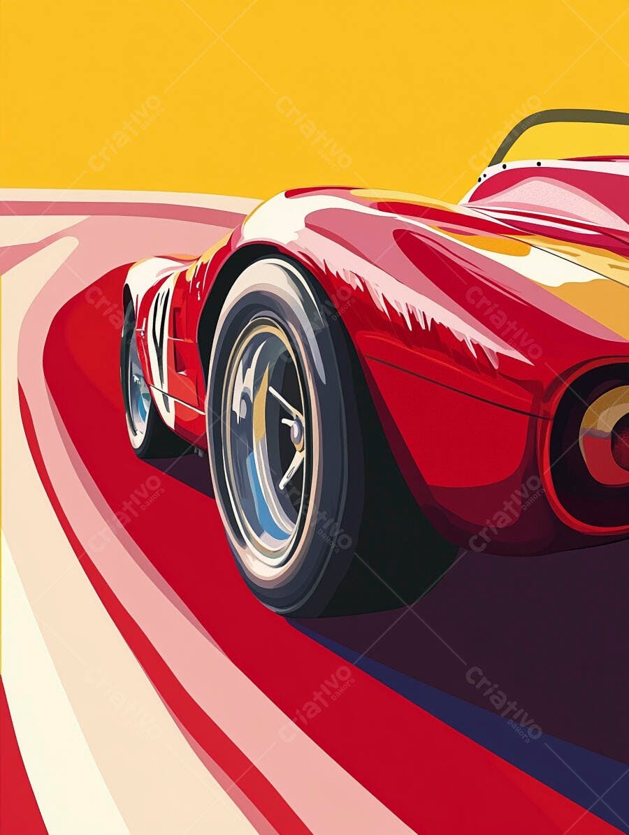 Carro esportivo vintage vermelho em pista de corrida ilustrada