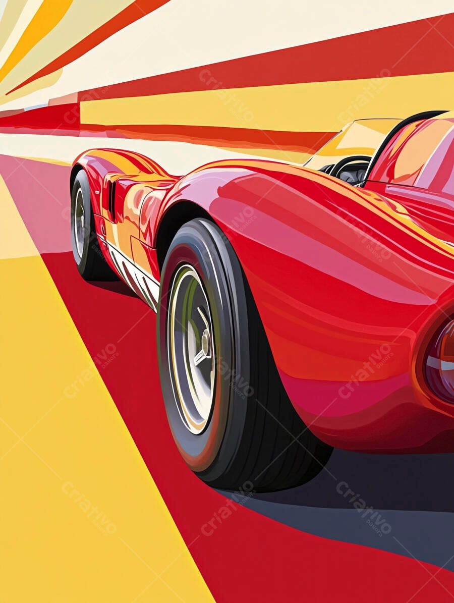 Carro de corrida vermelho clássico em pista vibrante com listras amarelas