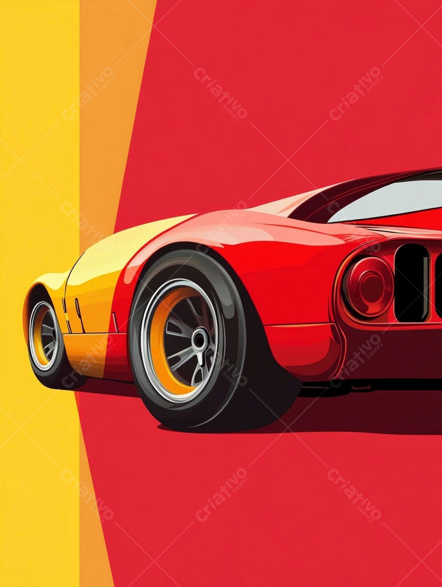 Carro esportivo vermelho amarelo vista lateral desenho vibrante