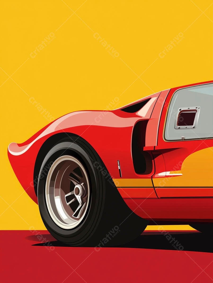 Carro esportivo vermelho estilo retrô com detalhes amarelos