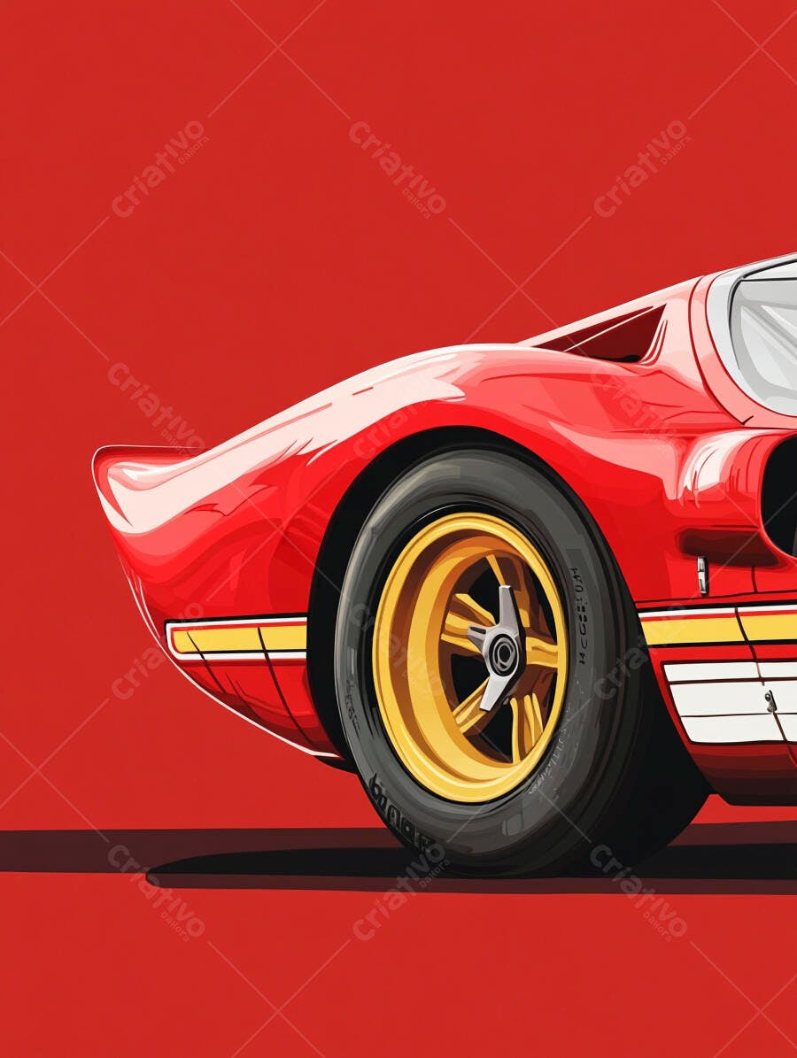 Carro esportivo clássico vermelho com rodas douradas arte vetorial vibrante